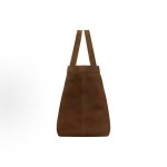 SAINT LAURENT solid color suede, Y logo stitching, bronze trim, Tote bag, shopping bag, handbag, large size for women, deep caramel cognac color